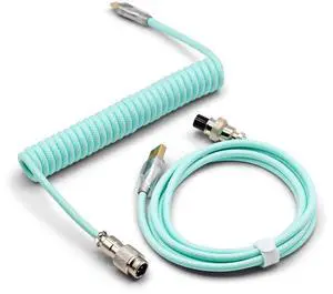 Glacier Premium Durable Quality Braided USB-C to USB-A Coiled Cable with Detachable Metal Aviator Connector Plug for Mechanical Keyboard (Turquoise)
