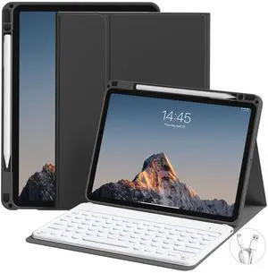 GKABXY Keyboard Case for iPad Air 11 inch M3/M2 (2025/2024) & iPad Air 5th/4th Gen (2022/2020) 10.9-inch | Detachable Wireless Bluetooth Cover with Pencil Holder (Black+Backlit Keyboard)