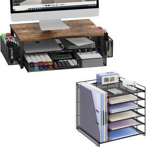 gianotter Monitor Stand with Storage + 6-Tier Paper Organizer