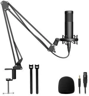 Hayner-Seek Podcast Studio Condenser Microphone, Cardioid Microphone Adjustable Scissor arm Stand Kit, Suitable for Home Recording, Live Streaming, Video Production