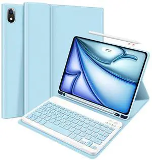 ABEIFAN iPad Air 6th Generation 11 inch 2024 Case with Keyboard - iPad Air 5th/4th Generation 10.9 inch Case with Detachable Wireless Keyboard and Pencil Holder Auto Wake/Sleep Blue