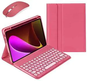 kaidisen Keyboard Case for iPad 10.2 inch 9th 8th 7th Gen iPad Air 10.5-inch iPad Pro 10.5 inch Case with Keyboard and Bluetooth Mouse, Detachable Candy Color Keyboard Cover Round Key,Dark Pink