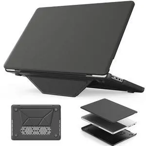 HXCASEAC Case Compatible with MacBook Pro 16 inch Case 2024 2023 2022 2021 with Foldable Stand, Anti-Scratching Protective Cover (M4 M3 M2 M1) A3186, A3403, A2991, A2780, A2485 PU Leather, Gray