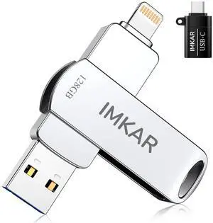 MFi Certified 128GB Flash Drive for iPhone iPad, IMKAR Memory Stick Storage for Photos Videos, Plug and Play No Application Required, Compatible with iPhone iPad Android and PC (Silver)