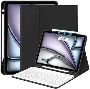 JKSML Keyboard Case for iPad Air M3 2025 6th Generation 11 inch M2 2024/iPad Air 10.9 inch 5th Gen 2022/4th Gen 2020, Detachable Wireless Bluetooth Keyboard Case with Pencil Holder, Black