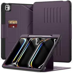 KAIJIAbox Case for iPad Pro 13 Inch M4 2024,Full Body PU Leather Auto Sleep/Wake Shockproof Cover with Pencil Holder,Card Slot,Strong Magnetic Multi-Angle Stand(Purple)