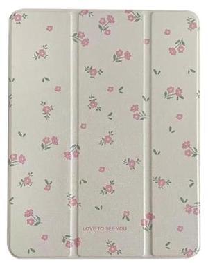 Pink Flower Case for iPad Air with Pencil Holder, Acrylic Case for iPad Pro, for iPad 2018 2020 2022 Cover, for iPad 9.7"/ 10.2"/ 10.9"/ 11 12.9 inch (iPad 7/8/9th 10.2'')