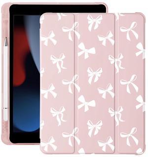 Cute Kawaii Bow for iPad Air 11 Inch Case M2 2024 (6th Generation) with Pencil Holder, Auto Sleep/Wake, Pink Leather Soft TPU Back Cover