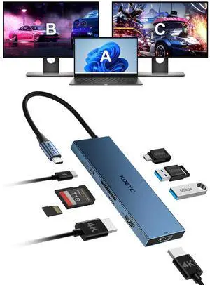 USB C Docking Station Dual Monitor, KOZYC 8-in-1 USBC Hub with 2 HDMI Ports, USB-C 3.0, 2xUSB-A 3.0, SD/TF, 100W PD, Compatible with HP, Dell