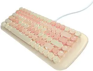 Lomiluskr Cute Colorful Wired Mechanical Keyboard for Girls and Kids, Round Keycaps, Compact 84 Keys, 10 Lighting Effects White Backlit, Pink Switch (Milk Tea)