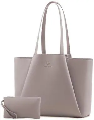 LOVEVOOK Laptop Tote Bag for Women 15.6 Inch Work Bag Leather Laptop Bag with Clutch, Large Capacity Office Purse Computer Briefcase Shoulder Bag for Casual Business Travel, Apricot&brown