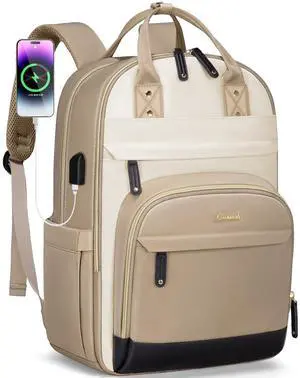 LOVEVOOK Backpack for Women,Laptop Backpack Women,Fits 17 Inch Laptop Bag,School Backpacks,Fashion Travel Work Anti-theft Bag,Waterproof Business Computer College Backpack Purse,Beige-Khaki-Black