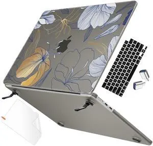 May Chen for M4 MacBook Air 13.6 inch Case A3240 A3113 A2681 M3 M2 2025 2024 2023 2022 Release, Fold Kickstand Pattern Hard Shell Case for M4 Air 13.6" Laptop with Keyboard Cover, Luxury Floral