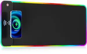Wireless Charging RGB Gaming Mouse Pad 10W, 10 Light Modes Extra Large Mousepad,LED Mouse Mat 800x300x4MM, Non-Slip Rubber Base Computer Keyboard Mat for Gaming, PC, Laptop, MacBook,Desk.