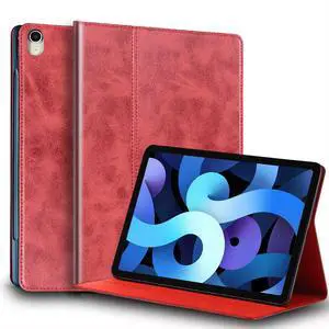 NANRUIL for Ipad Case Air 7th/6th Gen 11-inch M2/M3 2025/2024 and Ipad Air 5th/4th Gen 10.9-inch 2022/2020 Genuine Leather Cover Protective Shell,Auto Wake/Sleep.Red