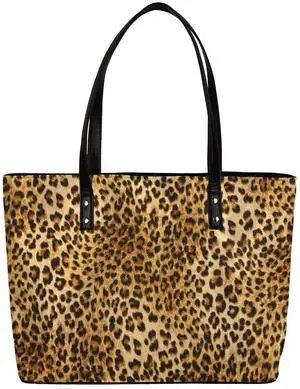 Animal Leopard Print Leather Tote Bag for Women, Large Handbag Travel Bag Shopping Carry Multipurpose Laptop Shoulder Bag