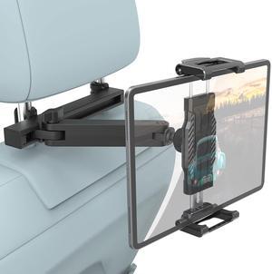Car Headrest Tablet Holder - [3 in 1 Adjustable Extension Arm] Tablet Car Mount for Back Seat, Road Trip Essentials for Kids, for 6-15.6" Tablet Like iPad Pro Air Mini, Galaxy Tab, iPhone, Devices