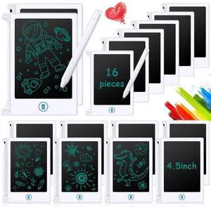 Nezyo 16 Pieces 4.5 Inch Mini LCD Writing Tablet Electronic Doodle Board for Colorful Drawing Tablet Erasable Writing Pad Reusable Learning Gift for Girls Boys (White)