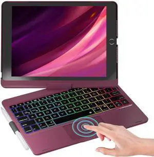 NOKBABO iPad 9th Generation Case with Keyboard 360deg Rotatable Touchpad and 7 Color Backlight & Pencil Holder for iPad 9th/8th/7th Gen 10.2 inch & iPad Air 3rd Gen/iPad Pro 10.5 inch - Mulberry