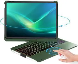 NOKBABO for iPad 11th/10th Generation case with Keyboard, Rainbow Backlit, 360degRotation, Built-in Touchpad & Pencil Holder, Keyboard for ipad 11th(A16,2025) & iPad 10th Generation(2022) - Dark Green