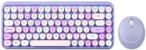 Perixx PERIDUO-713PP ES Set de ratón y Mini teclado inalámbrico 2.4 GHz, Teclas redondas Estilo Retro, para PC y Tablet, Morado Pastel, Español QWERTY