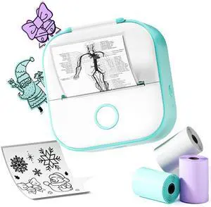 Phomemo Mini Sticker Printer- Sticker Maker Machine T02, Print Pods Mini Thermal Printer Bluetooth Pocket Label Maker Inkless for DIY Printing, Study Notes, Photos, Memos, Kids/Students Green