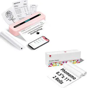 Phomemo M832 Portable Thermal Printer Pink & 2 Rolls Thermal Printer Paper 8.5 x 11 Inch US Letter Size