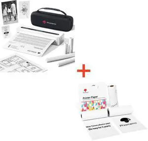 Phomemo [Upgrade M832 Inkless Printer & 3 Rolls Width Size 3.03inch Adhesive Thermal Paper & Case, Print Black on White, Storage for 2 Years