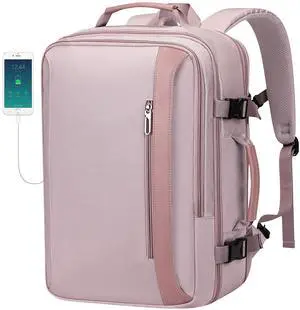 PIJUSHI Travel Backpack for Women Expandable Carry on Backpacks Flight Approved 40L 16 inch Laptop Bag with USB Port(PE034 Light Purple)