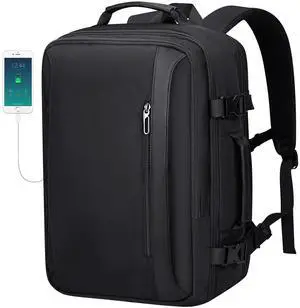 PIJUSHI Travel Backpack for Women Men Expandable Carry on Backpacks Flight Approved 40L 16 inch Laptop Bag with USB Port(PE034 Black)