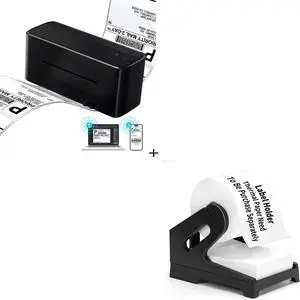 241BT Bluetooth Thermal Shipping Label Printer + Shipping Label Holder for Thermal Printer(Black)