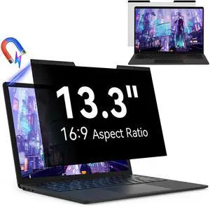 Magnetic 13.3 Inch Laptop Privacy Screen for 16:9 Computer Monitor, Removable Anti Glare Blue Light Filter Protector, 13 In Privacy Shield Compatible with Lenovo Hp Dell Acer Asus Thinkpad Envy Xps