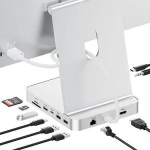 PULWTOP Upgraded 11 in 1 USB C Hub for iMac 24 inch USB Hub 2021 2023 2024 Support M.2 SSD (NOT Included), iMac Hub M1 M3 M4 Accessories, 4K HDMI, 2.5G Ethernet, 5 USB A/C Max 10Gbps, SD/TF - Silver