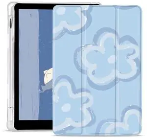 JOYLAND Cute Flower Case for iPad 9th/7th/8th Generation(2021/2020/2019) 10.2 Inch, Clear TPU Smart Stand Back Cover with Pencil Holder, Auto Wake/Sleep Foldable Shockproof Protective Case