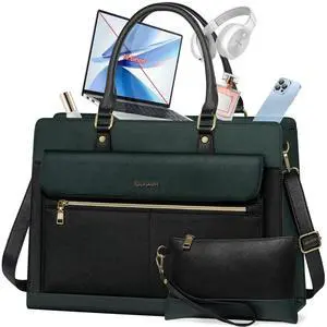 RAINSMORE Laptop Bag for Women 15.6 Inch Laptop Tote Bag Business Office Work Bags Professional Briefcase Waterproof Leather PU Computer Bag Teacher Shoulder Bag Handbag