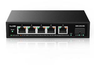 5 Port 2.5GB Web Managed Ethernet Network Switch | 5 x 2.5 Gigabit | 1 x 10Gb SFP+ | Multigig Switch 10-100-1000Mbps | 45G Bandwidth | Fanless Metal Internet Switch | NOT Support VPN