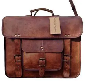 SHAKUN LEATHER JOURNAL Brown 100% Leather Messenger Bag for Laptop Handmade Briefcase Satchel Mens Crossbody Laptop Bag (11x15x5 Inches)