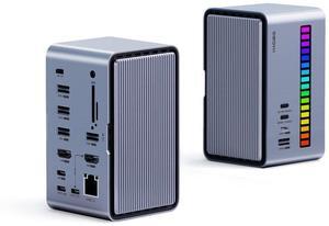 Hagibis USB C Docking Station Dual Monitor, LED Strip Light USB-C Hub Type-C Adapter with HDMI, M.2 SSD Enclosure, 100W Power Delivery, USB 3.1, Ethernet, SD/TF for MacBook Air Pro, Laptop (U100 Pro)