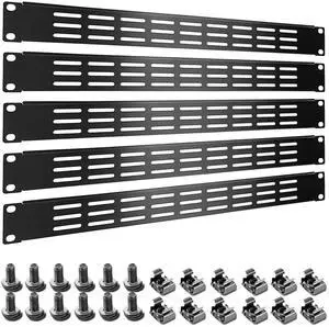 1U 2U 3U Blank Rack Mount Panel, Spacer Black Rack Mount Cover Support bar for Enclosure Network Cabinet Cable Management Bar Slot (Vented 1U 5PCS)