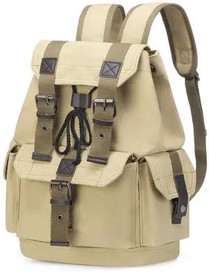 SUIKIHUM Vintage Canvas Backpack for Men Women, Durable Casual Daypack, Large Capacity Travel Rucksack Fits for Hiking and Daily Use (Khaki)