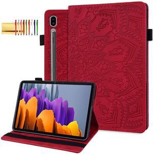 Folio Case for Samsung Galaxy Tab S10 Ultra 2024/S9 Ultra 2023/S8 Ultra 2022 14.6", Techcircle Mandala Embossed PU Leather Stand Soft Back Cover Slim Elastic Band Case w/Card Slots+Pen Holder, Red