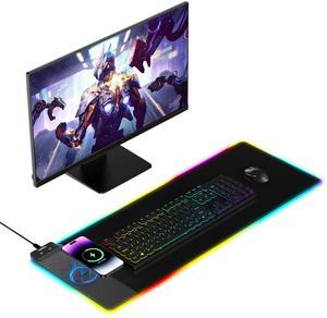 TopMade Mouse Pad with Wireless Charging, Large Desk Mat RGB Gaming Mousepad, 13 Light Colors LED Desk Pad Keyboard Pad with Ultra-Smooth Surface & Non-Slip Rubber Base, Waterproof Full Desk Mouse Pad