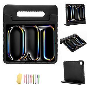 UUcovers Kids Case for iPad Pro 13 inch M4 (2024) with 180deg Rotating Handle/Folding Kickstand/Pencil Holder/Stand Shockproof Cute Soft EVA Foam Heavy Duty Rugged Silicone Boys Girls Cover, Black