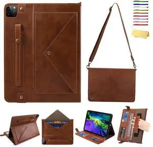 UUcovers Crossbody Handbag Case for iPad Air 13 inch (M3 2025/M2 2024) & iPad Pro 12.9 inch Case 6th/5th/4th/3rd Generation with Pencil Holder [Shoulder/Hand Strap] Carrying Bag Stand Cover, Coffee