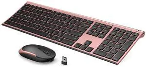 Wireless Keyboard and Mouse, Vssoplor 2.4GHz Rechargeable Compact Quiet Full-Size Keyboard and Mouse Combo with Nano USB Receiver for Windows, Laptop, PC, Notebook-Black and Rose Gold