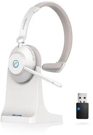 Wireless Headset with Mic for Work, Bluetooth Headset Mic Mute & USB Dongle, 45H+ Wireless Headphones with Microphone Noise Canceling & Charging Dock for Work/Office/PC/Meeting/MS Teams