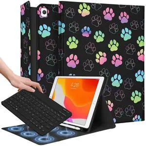 Wazzasoft for iPad 9th/8th/7th/Air 3rd Generation/Pro 10.5 Inch Case Keyboard Pencil Holder Folio Tablet Cover Women Girl Cute Girly Teen Kawaii Dog Paw Unique Design for Apple 10.2 & 10.5 Inch