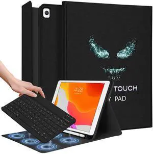 Wazzasoft for iPad 9th/8th/7th/Air 3rd Generation/Pro 10.5 Inch Case Keyboard Pencil Holder Folio Tablet Cover Men Boys Cute Teen Cool Black Fun Funny Unique Design for Apple 10.2 & 10.5 Inch