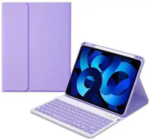 kaitesi Keyboard Case for iPad 9th & 8th & 7th Generation 10.2"/Air 3rd Gen/iPad Pro 10.5 Case with Keyboard Color Concave Keys Detachable Keyboard,Purple