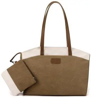 Wxnow Laptop Tote Bag for Women, 15.6 inch Laptop Tote Work Bags Canvas Shoulder Bags Teacher Handbag Lightweight Organizer with Small Purse (D-Brown)